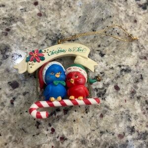Lustre Fame Ltd 1993 2 birds on a candy cane Christmas Ornament Preowned